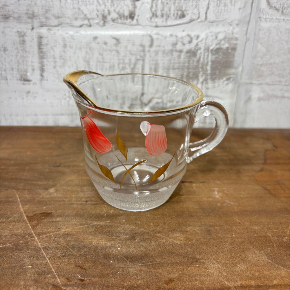 Hand-Painted Tulip Glass Creamer with Gold Trim
